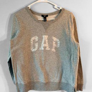Gap Glitter Sparkle Logo Women Large L Gray Crewneck Long Sleeve Sweater